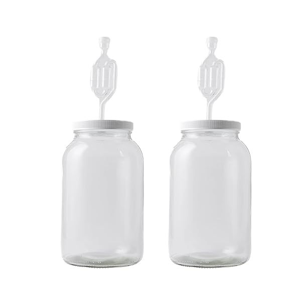 FastRack FastRack 1 Gallon Wide Mouth Jar Set with Drilled Lid & Twin Bubble Airlock - Multicolor, 2 Pack for Home Brewing & Fermentation