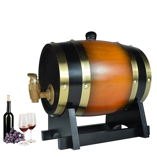 Aimee_JL 1.5L Oak Whiskey Barrel Dispenser - Perfect Decanter for Wine, Spirits, Beer & Liquor