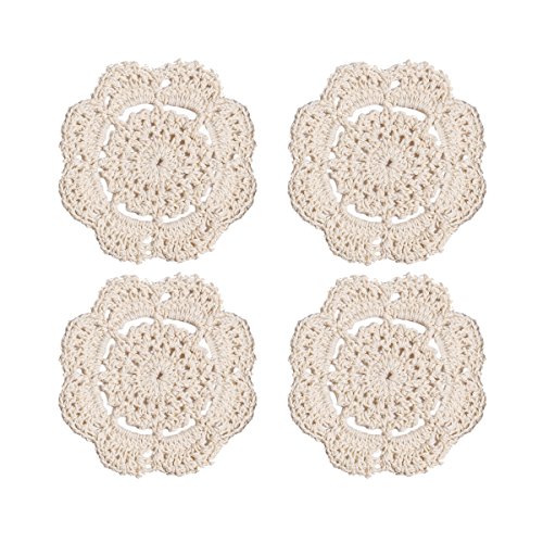 Phantomon Phantomon Handmade Crochet Doilies - 4 Inch Lace Coasters (Pack of 4) in Beige - Perfect for Home Decor