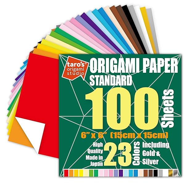 Taro's Origami Studio Premium 6-Inch Origami Paper - 23 Colors, 100 Sheets, Easy Fold for Beginners | Taro's Origami Studio