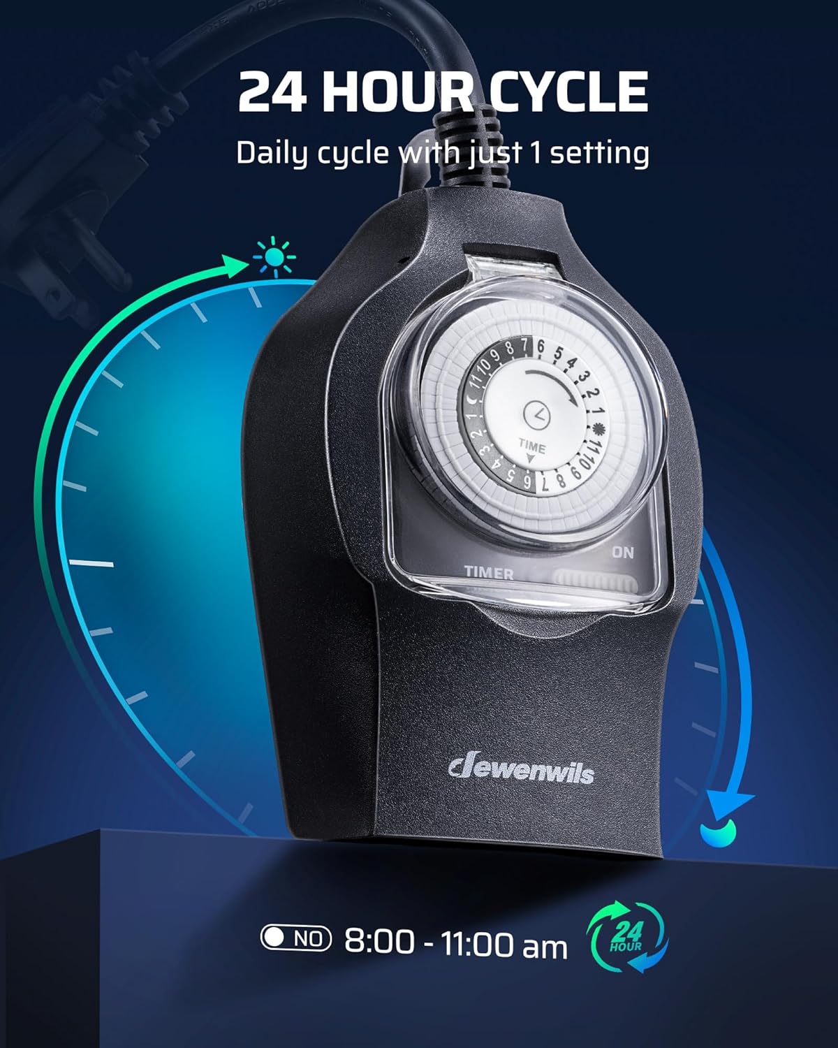 DEWENWILS DEWENWILS 24-Hour Mechanical Light Timer for Outdoor Lighting Heavy Duty Programmable Timer Switch with 2 Outlets for Holiday Lights - View 2 of 7