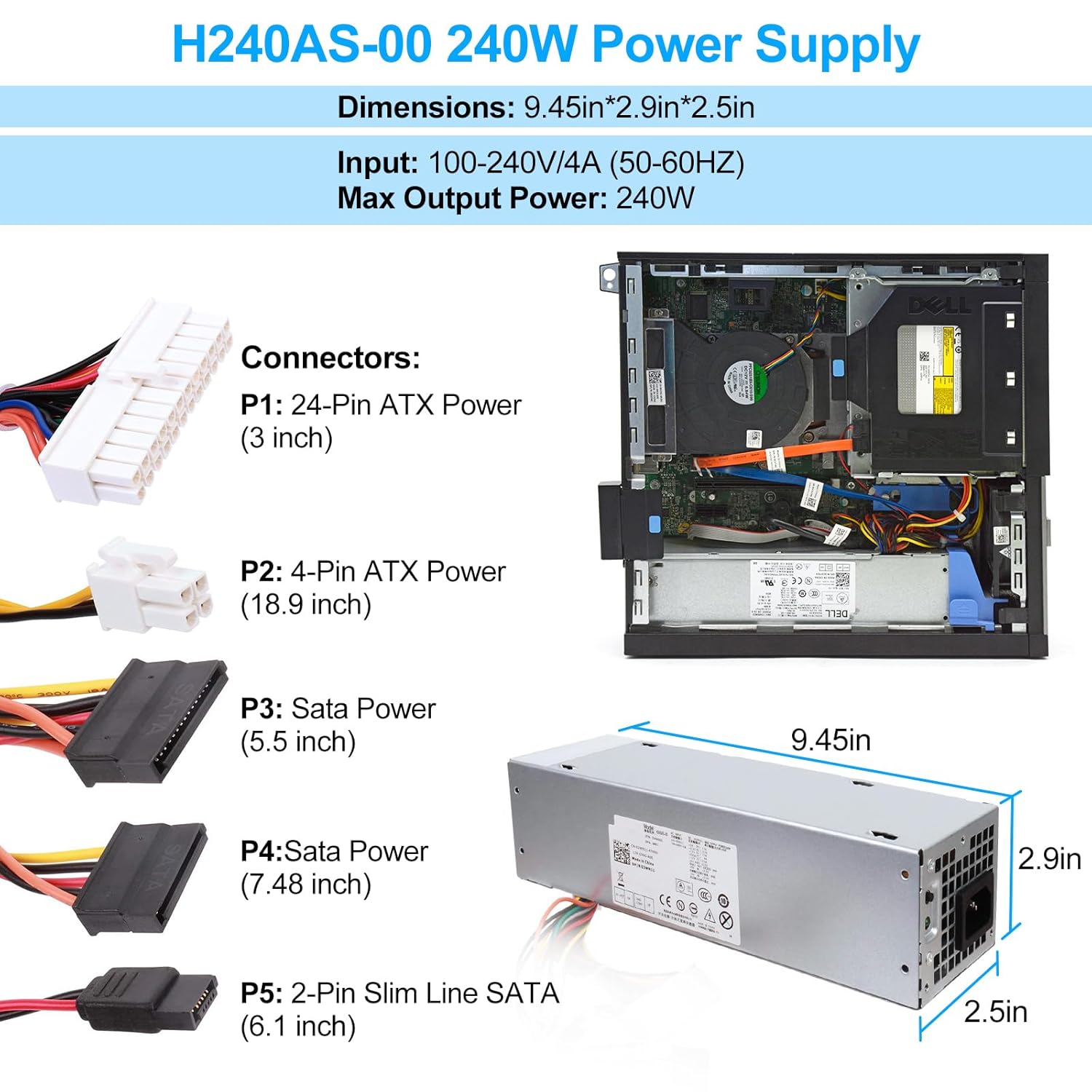 S-Union S-Union 240W Power Supply Unit for Dell OptiPlex 390 790 960 990 3010 9010 Small Form Factor Systems - View 5 of 8