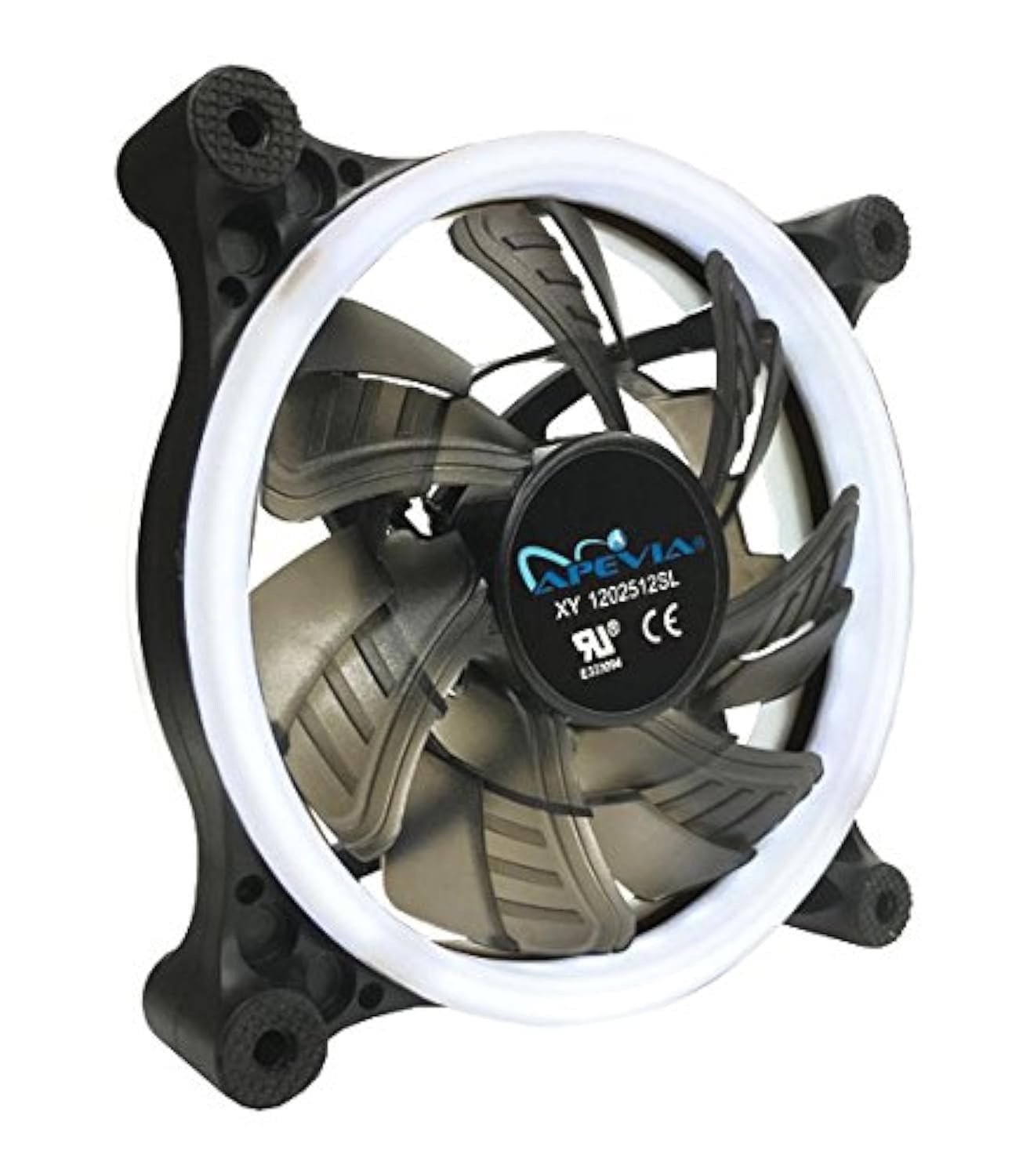 Apevia APEVIA 12L-CWH 120mm Silent Dual Rings White LED Fan with 32 LEDs and 8 Anti-Vibration Rubber Pads for Quiet Cooling