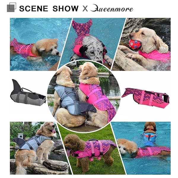 Queenmore Queenmore Dog Life Jacket Shark Safety Vest Adjustable High Buoyancy Durable Rescue Handle for Small Medium Large Dogs Pink Fish - View 2 of 8