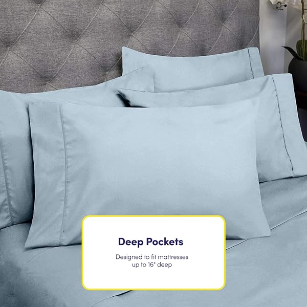 Sweet Home Collection King Size Bed Sheets 6 Piece 1500 Supreme Collection Microfiber Deep Pocket Set with Extra Pillow Cases in Misty Blue - View 5 of 7