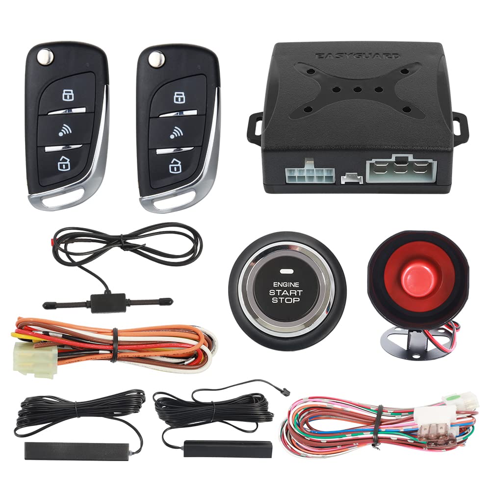 EASYGUARD EC003N-V Car Security Alarm System with PKE Passive Keyless Entry and Remote Engine Start for DC12V Vehicles