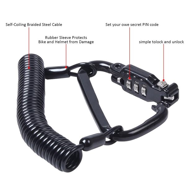 Little World Heavy Duty Motorcycle Helmet Lock & Cable - Universal PIN Lock for Helmets, Jackets, and Luggage Security - View 3 of 9