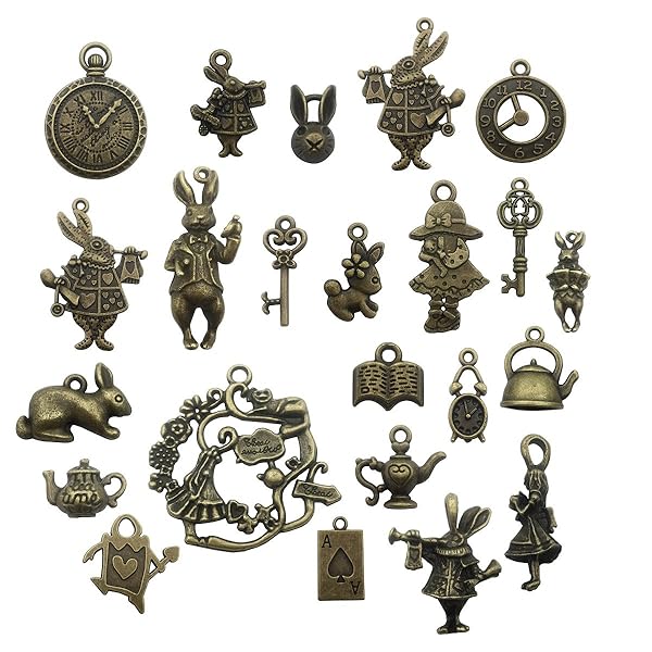iloveDIYbeads 40pcs Antique Bronze Alice in Wonderland Charms for DIY Jewelry - Steampunk Fairy Tale Tea Party (M076)