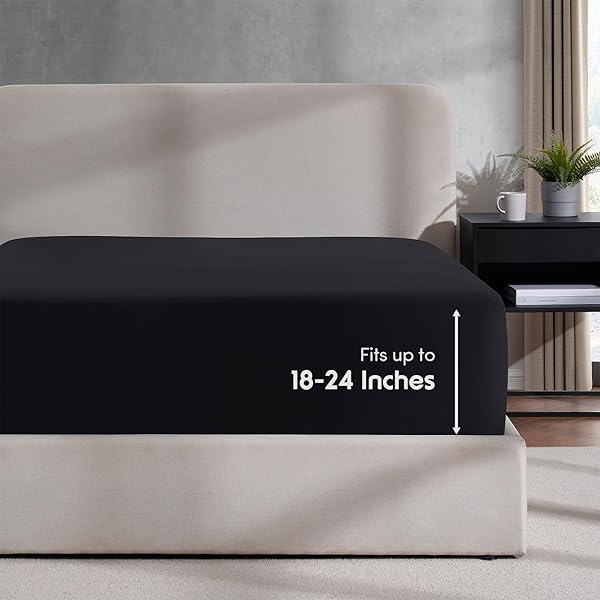 Nestl "Nestl Black California King Fitted Sheet - Extra Deep Pocket, Ultra Soft 1800 Microfiber for 24" Mattresses"