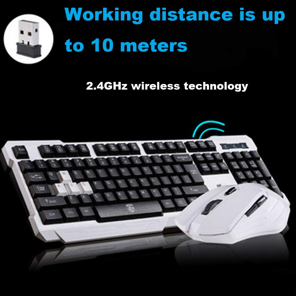 Soke-Six Soke-Six Waterproof Multimedia Wireless Gaming Keyboard Mouse Combo Ergonomic Design for Desktop PC Laptop White - View 2 of 4