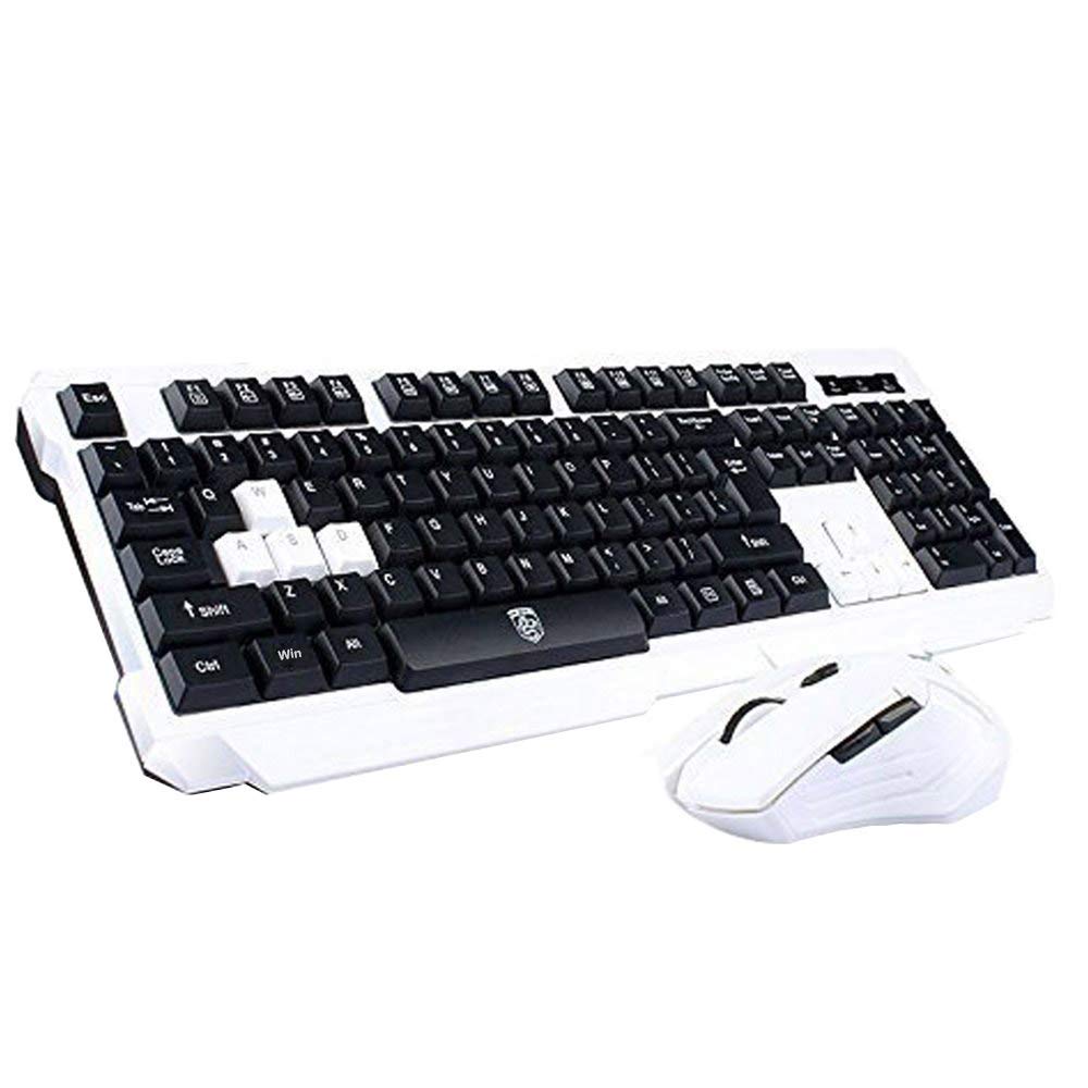 Soke-Six Soke-Six Waterproof Multimedia Wireless Gaming Keyboard Mouse Combo Ergonomic Design for Desktop PC Laptop White