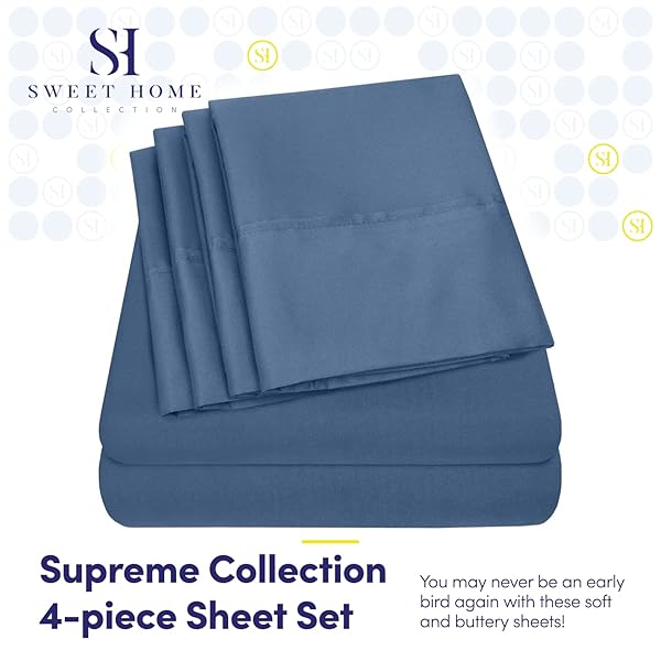 Sweet Home Collection Twin Size Bed Sheets 4 Piece 1500 Supreme Collection Microfiber Deep Pocket Set with Extra Pillow Case Denim Color - View 2 of 7