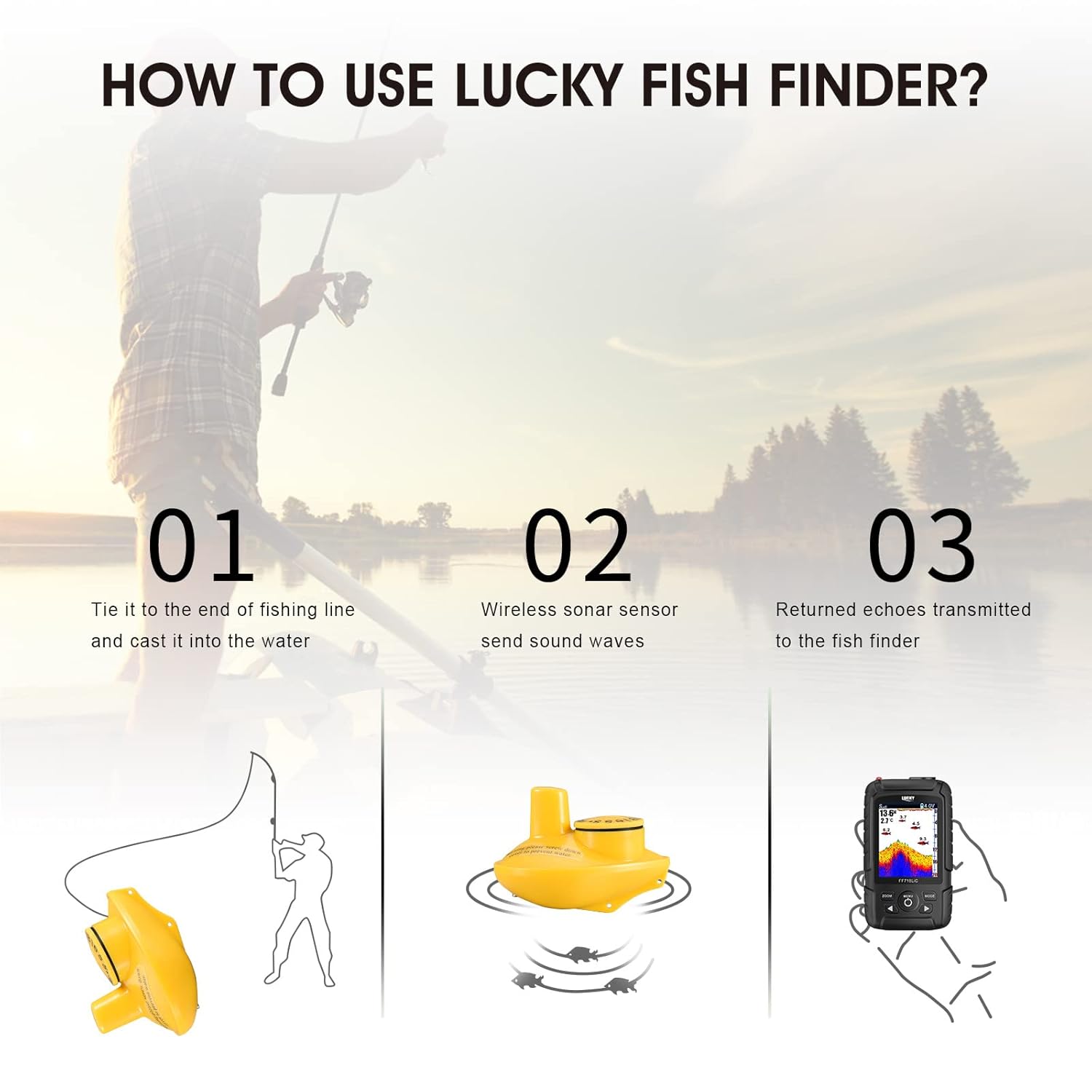 LUCKY LUCKY Portable Fish Finder Handheld Waterproof Depth Finder for Ice Sea Bank and Kayak Fishing with Color LCD Screen Black - View 5 of 9