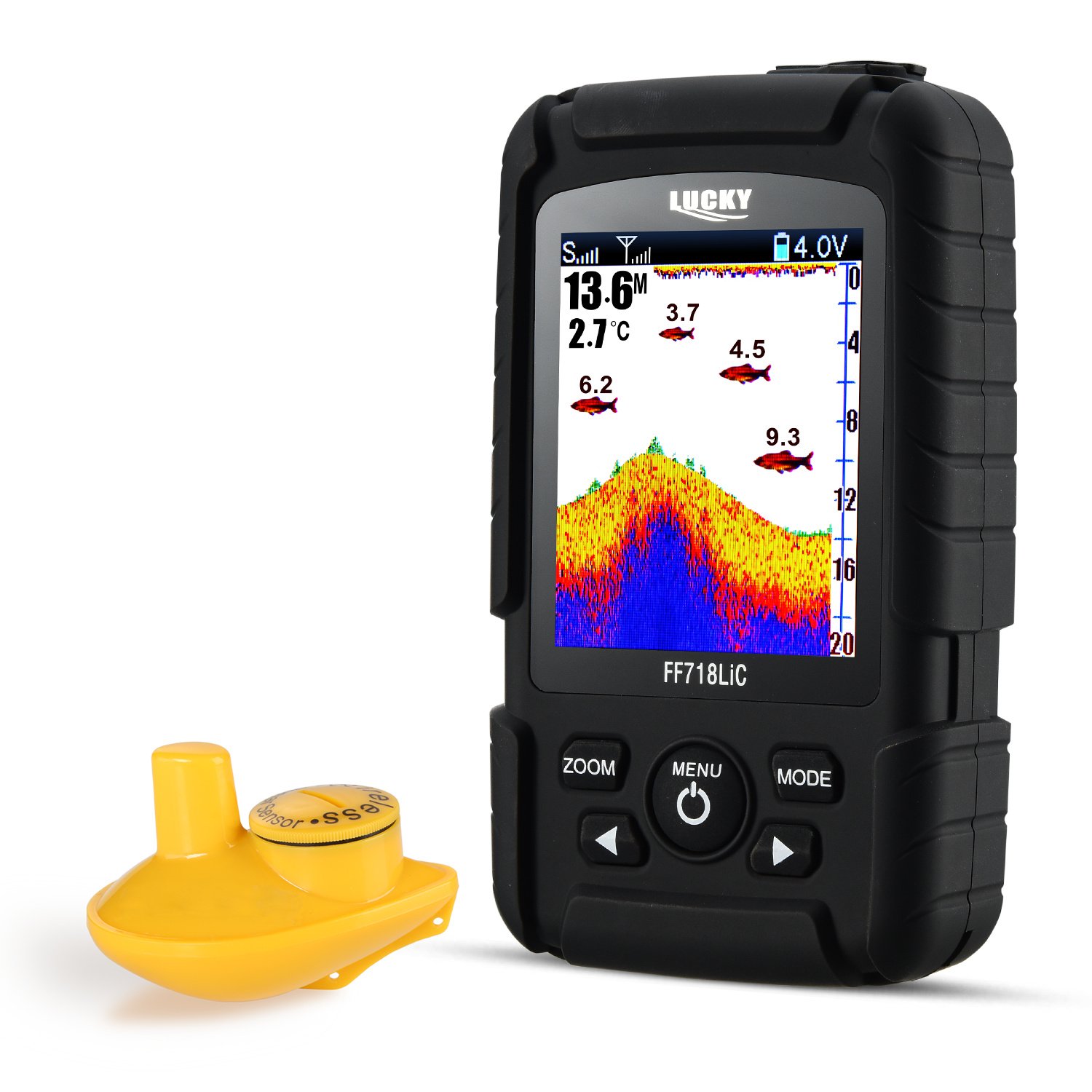 LUCKY LUCKY Portable Fish Finder Handheld Waterproof Depth Finder for Ice Sea Bank and Kayak Fishing with Color LCD Screen Black