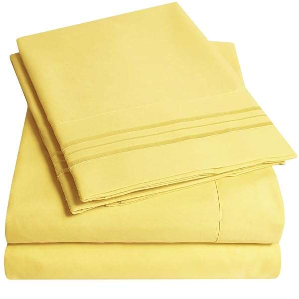 1500 Supreme Collection Twin XL Yellow Sheet Set 3 Piece Extra Soft Deep Pocket Bed Sheets with Elastic Corner Straps for Twin XL Mattress