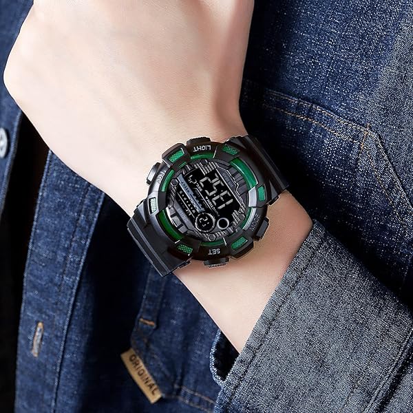 FANMIS Fanmis Mens Digital LED Sports Watch Military Multifunction Dual Time Alarm Countdown Stopwatch Water Resistant Calendar Black - View 6 of 8