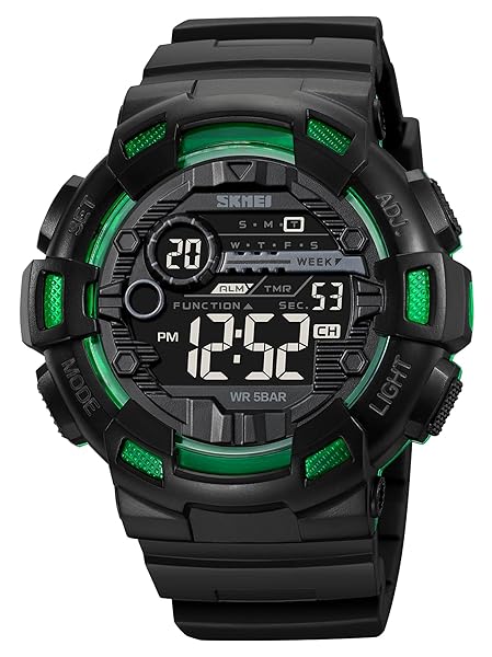 FANMIS Fanmis Mens Digital LED Sports Watch Military Multifunction Dual Time Alarm Countdown Stopwatch Water Resistant Calendar Black