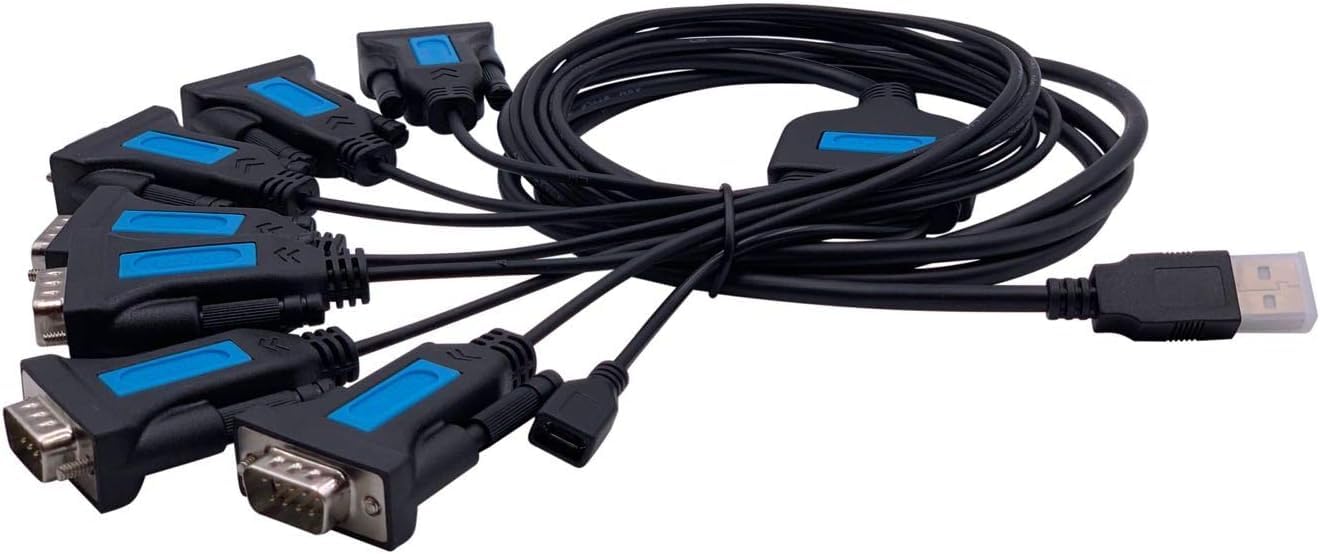 TECHTOO 7 Port USB to Serial RS232 DB9 Adapter Converter 9-Pin Male to Male Cable with Thumbscrews for Professional Use - View 4 of 4
