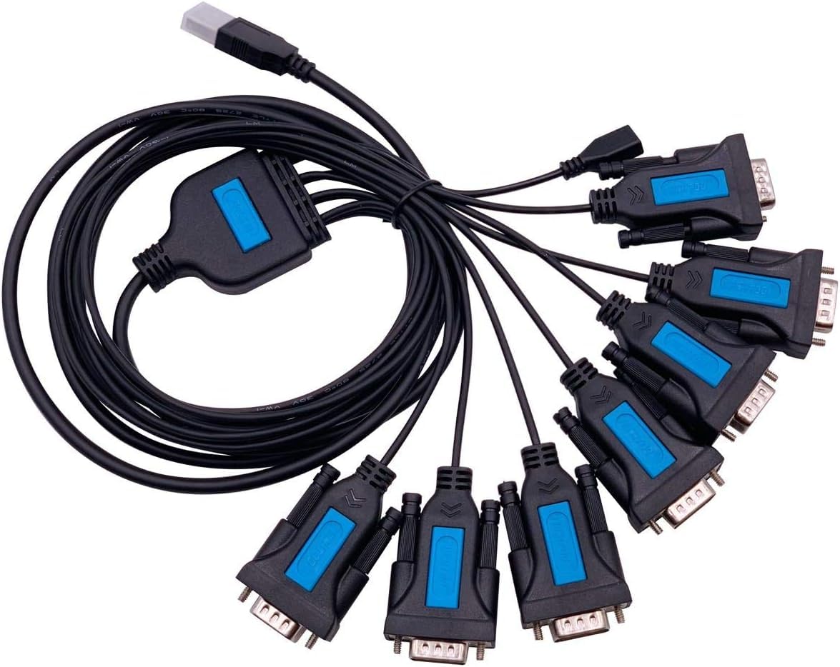 TECHTOO 7 Port USB to Serial RS232 DB9 Adapter Converter 9-Pin Male to Male Cable with Thumbscrews for Professional Use