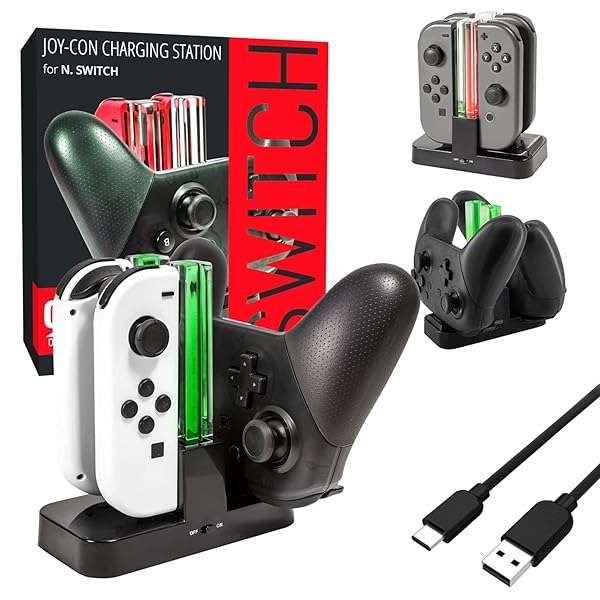 Orzly Nintendo Switch Charging Dock: Charge 4 Joy-Cons & Pro Controller with USB Type C - Fast & Efficient!
