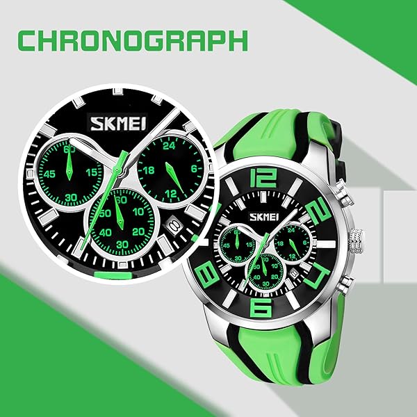 findtime Findtime Mens Military Sports Casual Silicone Chronograph Analog Quartz Wrist Watch Green for Active Lifestyle - View 4 of 8