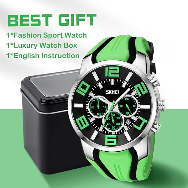 findtime Findtime Mens Military Sports Casual Silicone Chronograph Analog Quartz Wrist Watch Green for Active Lifestyle - View 8 of 8