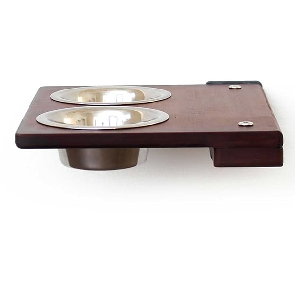 CatastrophiCreations CatastrophiCreations Wall-Mounted Cat Feeder Elevated Feeding Shelf English Chestnut Bamboo 8.5 x 11 x 3 Inches Pack of 1