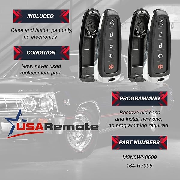 USARemote Shell Case Key Fob Keyless Entry Remote for Ford Edge Expedition Explorer Flex Focus Taurus Lincoln MKX MKS MKT Navigator 2011 to 2016 Set of 2 - View 5 of 8