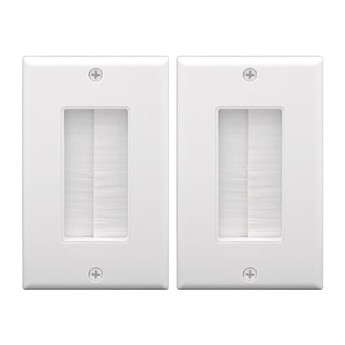VCE Brush Wall Plate Cable Pass Through - UL Listed Low Voltage Wall Cover for TV (2-Pack) - White In-Wall Cable Management