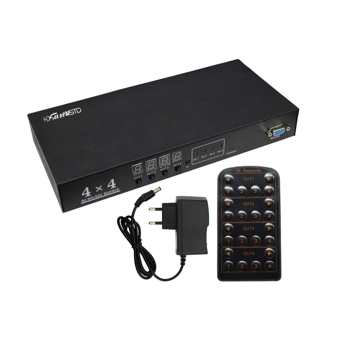 HDSUNWSTD 4x4 SDI Matrix Switcher for HD-SDI SD-SDI 3G-SDI Signals with 4 Inputs and 4 Outputs - View 5 of 6