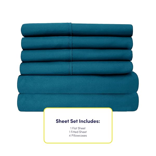 Sweet Home Collection King Size Bed Sheets 6 Piece 1500 Supreme Collection Fine Brushed Microfiber Deep Pocket Set with Extra Pillow Cases in Teal - View 4 of 7