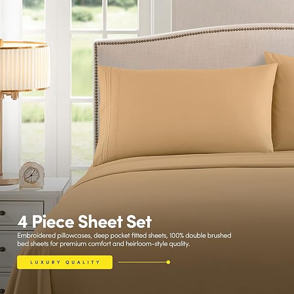Sweet Home Collection Sweet Home Collection 3Pc Camel Microfiber Bed Linen Set for Twin XL Mattress Deep Pocket Wrinkle and Fade Resistant - View 4 of 8