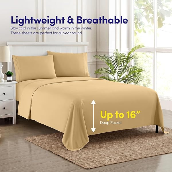 Sweet Home Collection Sweet Home Collection 3Pc Camel Microfiber Bed Linen Set for Twin XL Mattress Deep Pocket Wrinkle and Fade Resistant - View 8 of 8