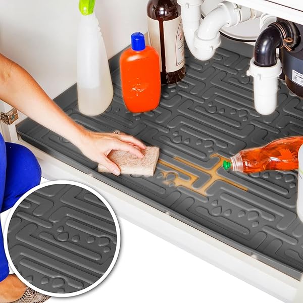 Xtreme Mats "Xtreme Mats Waterproof Under Sink Mat - 25" x 19" Gray Cabinet Liner for Leak Prevention & Water Damage Protection"