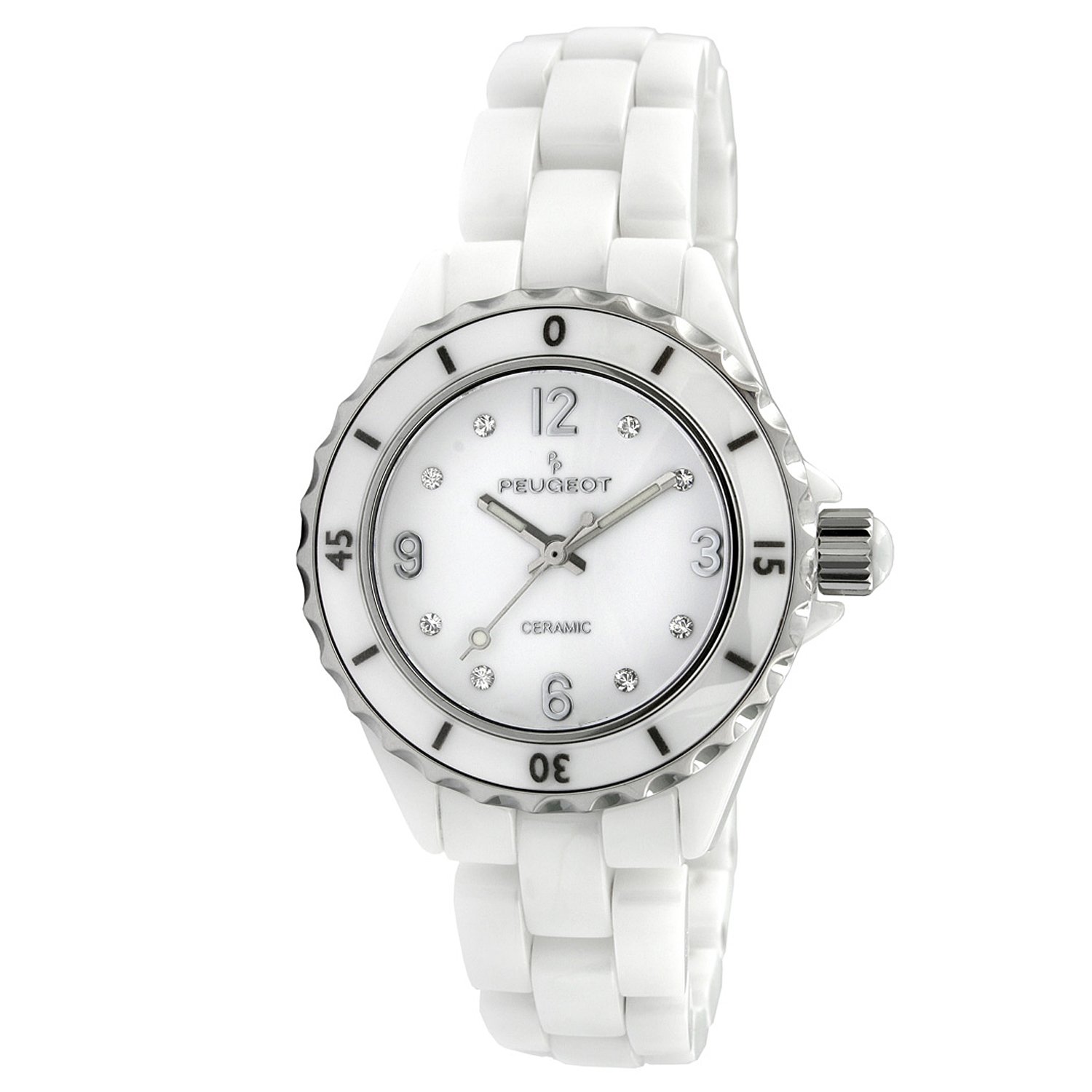 Peugeot Peugeot White Ceramic Sport Watch with Bezel and Crystal Markers for Stylish Timekeeping