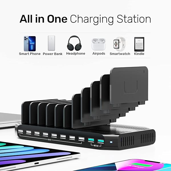 Unitek Unitek iPad Charging Station 10 Port USB Charger Dock Quick Charge 3.0 96W 19.2A Supports 8 iPads Simultaneously Upgraded Model - View 5 of 9