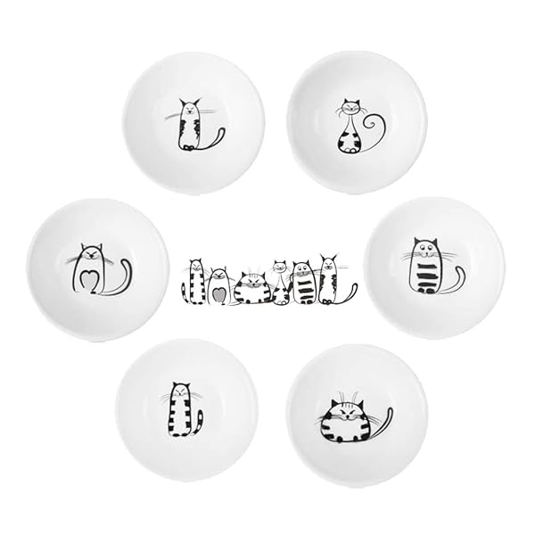 BigNoseDeer BigNoseDeer Cute Cat Ceramic Sauce Dish Set - Mini Condiment & Dipping Bowls (Set of 6) for Snacks & Sushi