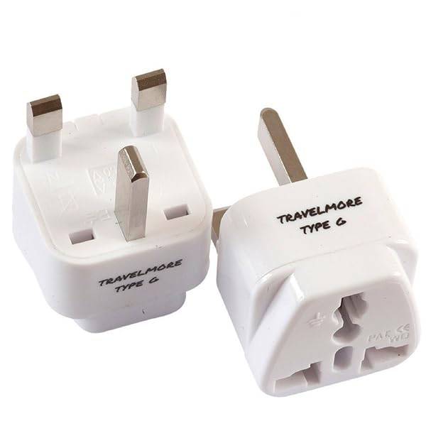 TravelMore 2 Pack UK Travel Adapter Type G Plug Compatible with Outlets in UK Ireland Hong Kong Scotland England London Dublin and More