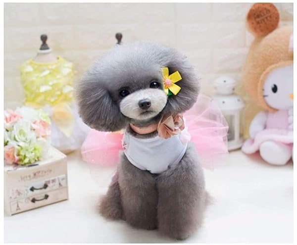 Izefia Puppy Skirt Dog Dresses for Small Dogs Princess Tutu Flower Sequin Dot Wedding Lace Luxury Bow Dresses for Girls and Cats in Pink - View 5 of 8