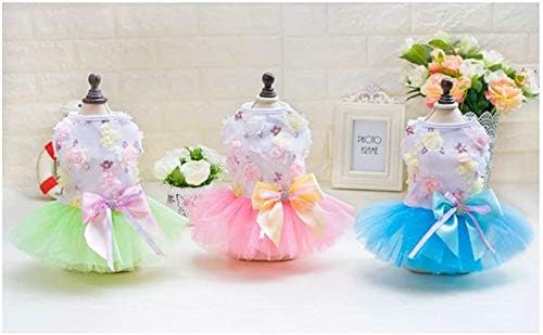 Izefia Puppy Skirt Dog Dresses for Small Dogs Princess Tutu Flower Sequin Dot Wedding Lace Luxury Bow Dresses for Girls and Cats in Pink - View 6 of 8