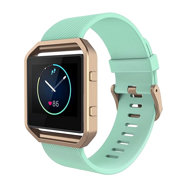 Simpeak Simpeak Sport Band for Fitbit Blaze Silicone Wrist Band with Metal Frame Replacement for Men Women Small Green Rose Gold - View 2 of 7