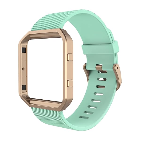 Simpeak Sport Band for Fitbit Blaze Silicone Wrist Band with Metal Frame Replacement for Men Women Small Green Rose Gold