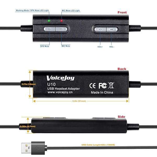 VoiceJoy VoiceJoy QD to USB Adapter Cable for Plantronics Headsets - Volume Control & Mute for Mic/Speaker - View 4 of 8