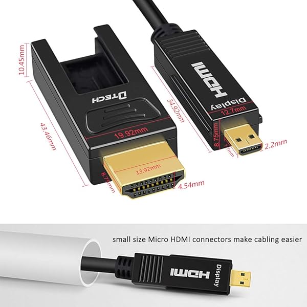 DTECH 50ft DTech Fiber Optic HDMI Cable - 4K 60Hz, 18Gbps, Dual Micro & Standard HDMI for TV, Projector, Monitor - View 4 of 7