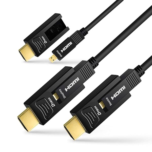 DTECH 50ft DTech Fiber Optic HDMI Cable - 4K 60Hz, 18Gbps, Dual Micro & Standard HDMI for TV, Projector, Monitor