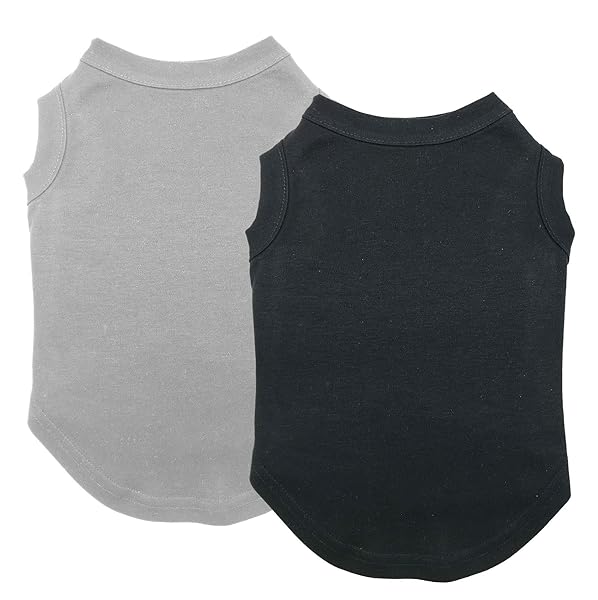 Chol&Vivi CholVivi Dog Shirt 2pcs Blank Cotton Sleeveless Tank Top for All Breeds Extra Small to Extra Large Black and Grey X-Large