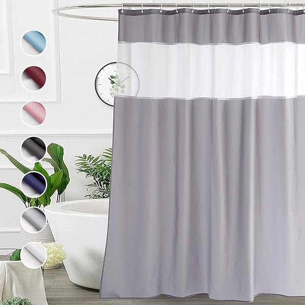 UFRIDAY UFRIDAY 72x78 Inches Water-Repellent White and Gray Shower Curtain with 12 Hooks Washable Polyester for Bathroom Soft Long Liner