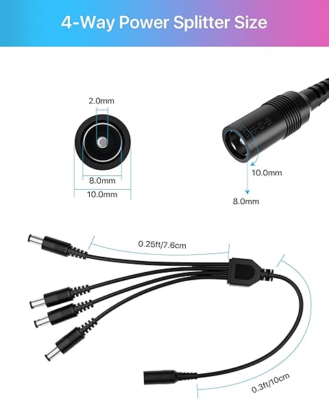 ZOSI ZOSI 12V 2A Power Supply Adapter & 4-Way Splitter for CCTV Security Cameras - View 5 of 10