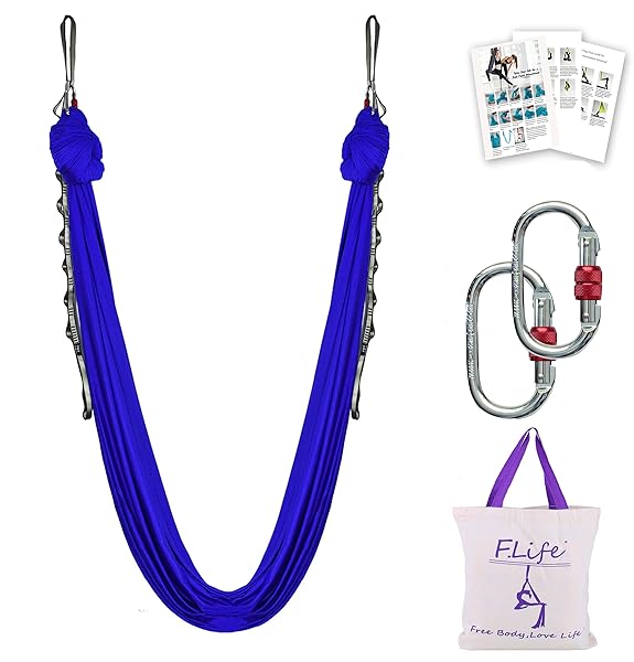 F.Life F.Life Aerial Yoga Hammock 5.5 Yards with Daisy Chain & Carabiner - Royal Blue Pose Guide Included