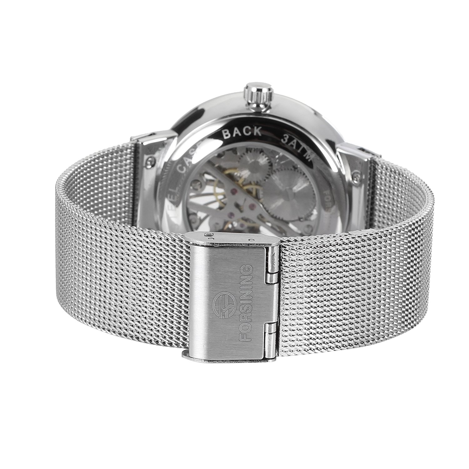 Forsining Men's Mechanical Hand-Wind Ultra Thin Stainless Steel Skeleton Watch with Mesh Bracelet - View 4 of 6